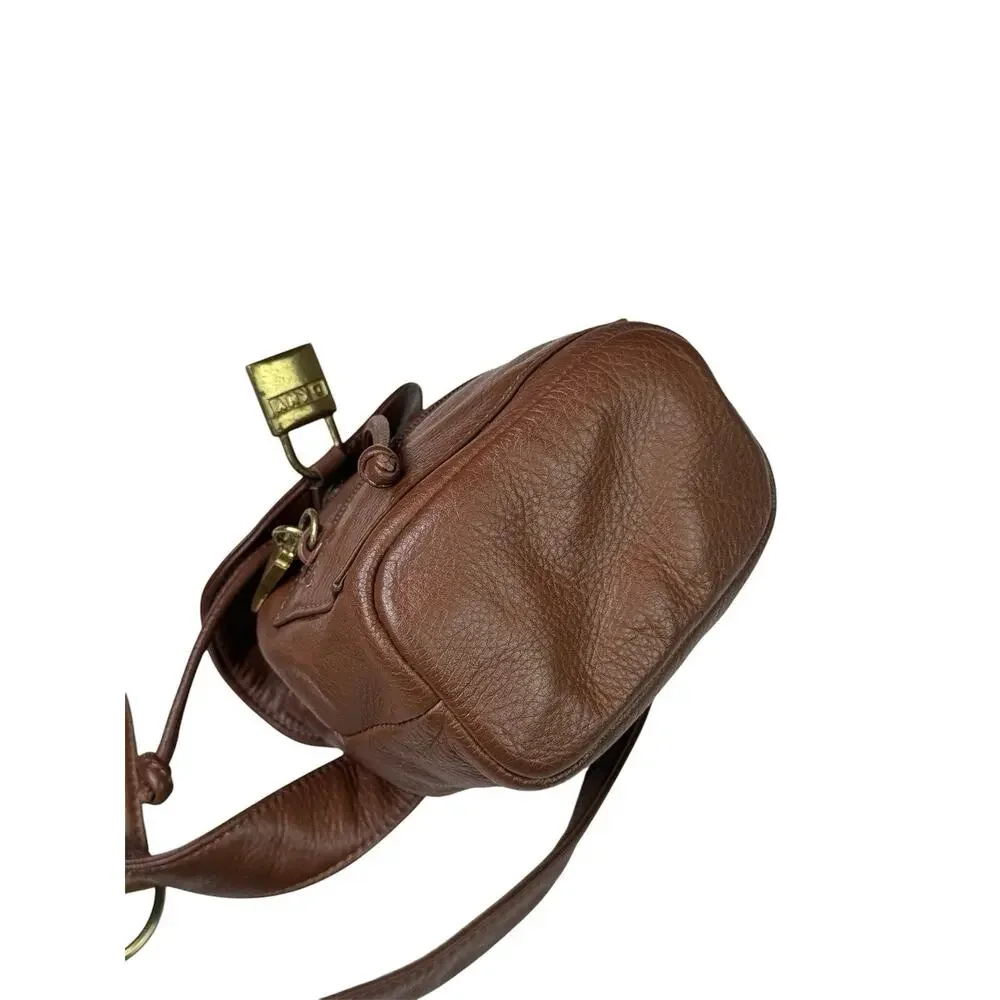 DKNY Donna Karan New York Y2K Vintage Brown Leather Mini Backpack Waist Belt